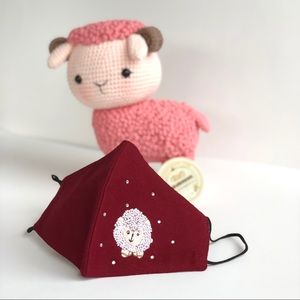 Sheep Hand embroidered linen face mask